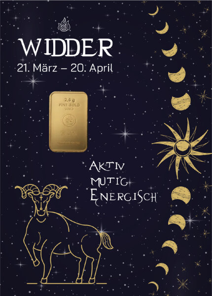 Geschenkbarren "Sternzeichen Widder- 2,5 Gramm Goldbarren