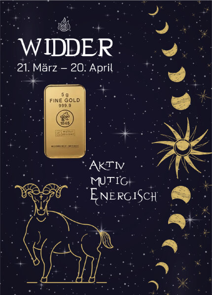 Geschenkbarren "Sternzeichen Widder" - 5 Gramm Goldbarren