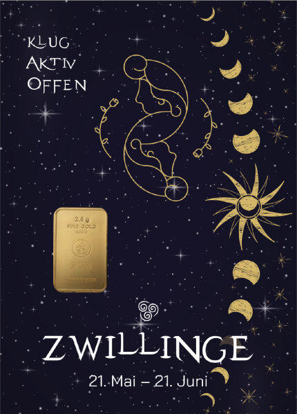 Geschenkbarren "Sternzeichen Zwillinge" - 2,5 Gramm Goldbarren