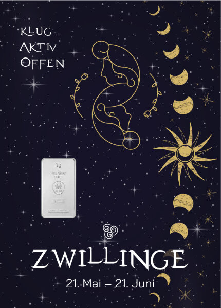 Geschenkbarren "Sternzeichen Zwillinge"  - 1 Gramm Silberbarren