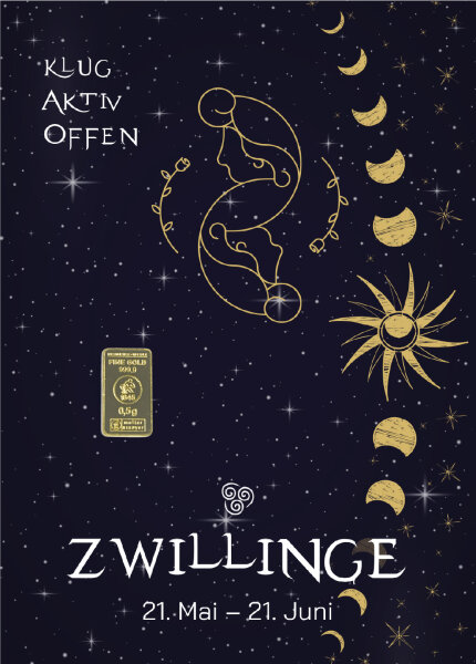 Geschenkbarren "Sternzeichen Zwillinge"  - 0,5 Gramm Goldbarren