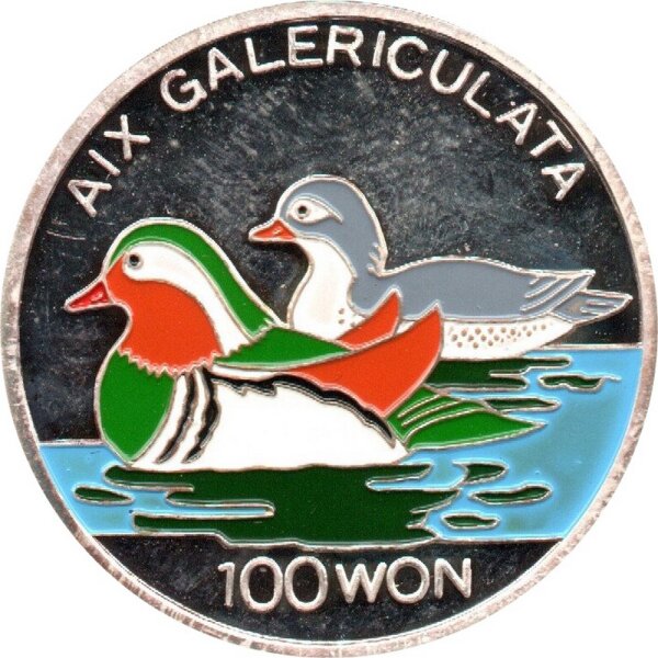 Nordkorea 100 Won 1995 - Mandarin-Enten - Silber PP teilcoloriert