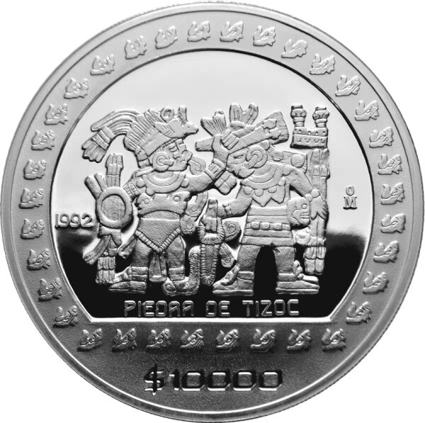 Mexiko 10 Pesos 1992 Piedra de Tizoc 5 oz Silber - Polierte Platte