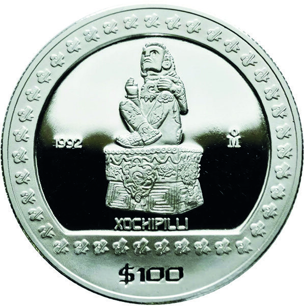 Mexiko 100 Pesos 1992 Xochipilli - Silber PP