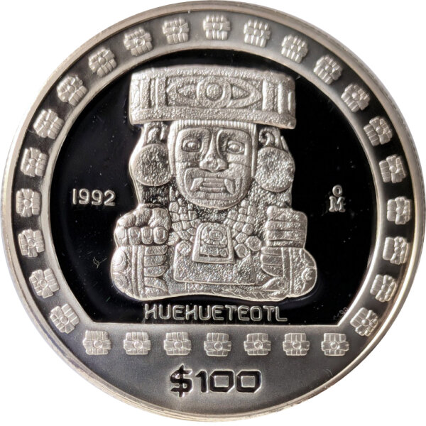 Mexiko 100 Pesos 1992 Huehuetéotl - Silber PP
