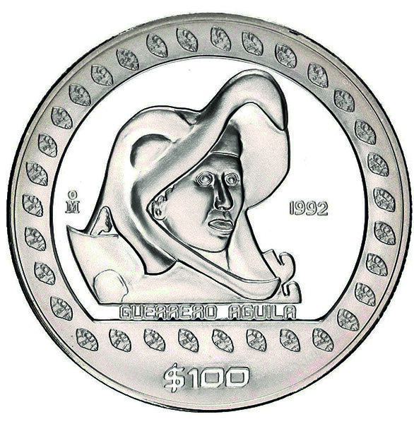 Mexiko 100 Pesos 1992 Guerrero Aguila - Silber PP