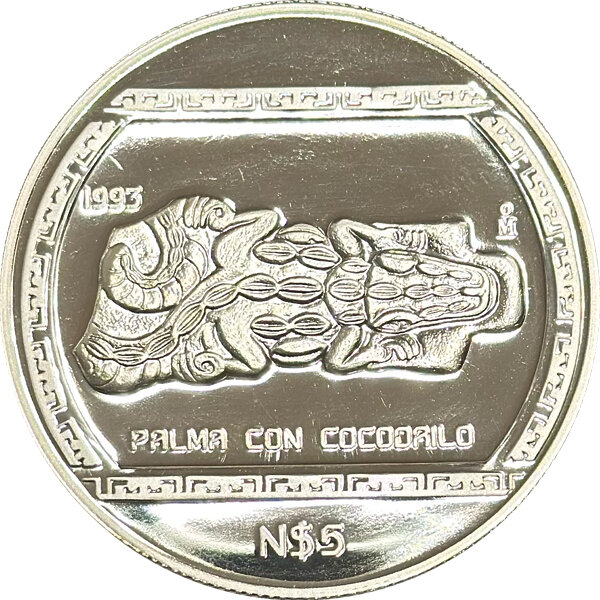 Mexiko 5 Pesos 1993 - Palma con Cocodrilo - 1 oz Silber PP