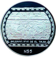 Mexiko 5 Pesos 1993 - Bajorrelieve de el Tajin - 1 oz...