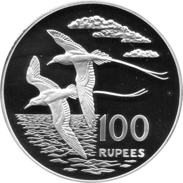 Seychellen 100 Rupees 1978 - Weißschwanz-Tropikvögel - Silber PP
