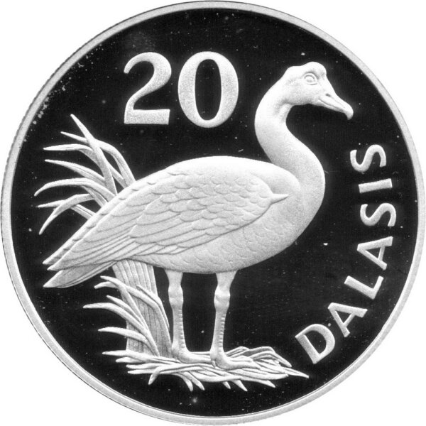 Gambia 20 Dalasis 1977 - 15 Jahre WWF "Sporngans" - Silber PP