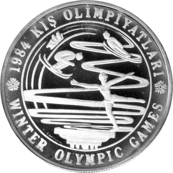 Türkei 5.000 Lira 1984 - XIV. Olympische Winterspiele 1984 in Sarajevo "Sportarten vor Olympischen Feuer" - Silber PP