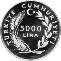 Türkei 5.000 Lira 1984 - XIV. Olympische Winterspiele 1984 in Sarajevo "Sportarten vor Olympischen Feuer" - Silber PP