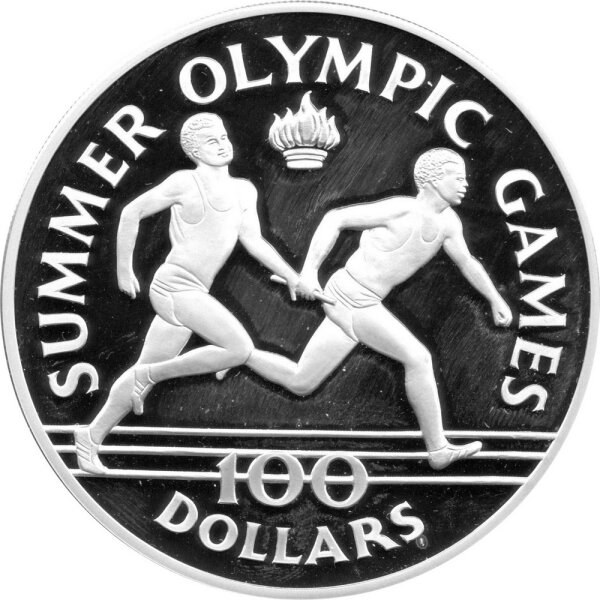 Jamaica 100 Dollar 1988 - XXIV. Olympische Sommerspiele 1988 in Seoul "Zwei Läufer" - Silber PP