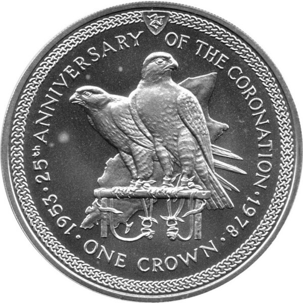 Isle of Man 1 Crown 1978 - 25. Jahrestag der Krönung von Kömigin Elisabeth II. "Wanderfalken" - Silber