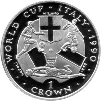 Isle of Man 1 Crown 1990 - XIV. Fußball-WM 1990 Italien "Mailand, Neapel, Bari" - Silber PP
