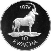 Malawi 10 Kwacha 1978 - Rappenantilope - Silber PP