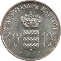 Monaco 10 Francs 1966 - 10. Jahrestag der Eheschließung - Silber