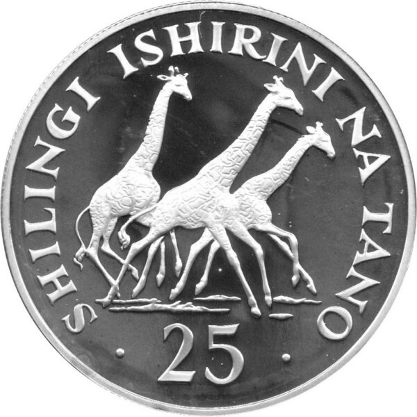 Tansania 25 Shilingi 1974 - Giraffen - Silber PP