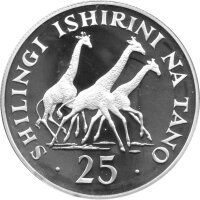 Tansania 25 Shilingi 1974 - Giraffen - Silber PP