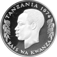 Tansania 25 Shilingi 1974 - Giraffen - Silber PP