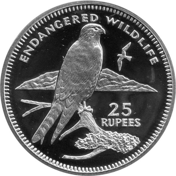 Seychellen 25 Rupees 1995 - Gefährdete Wildtiere "Turmfalke" - Silber PP