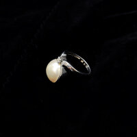 Ring "Perlenzauber" 585/1000 Weißgold Größe 52 Diamant - Vintage