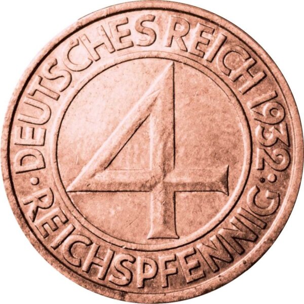 J.315 Weimarer R. 4 Pfennig 1932 "Umlaufmünze" - Bronze - ss