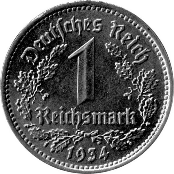 J.354 III. Reich 1 Reichsmark 1933-1939 "Umlaufmünze" - Nickel - s