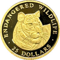 Cook Islands 25 Dollars 1997 - Bedrohte Tierwelt Tiger 1/25 oz Gold - Polierte Platte