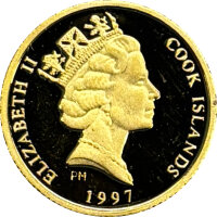 Cook Islands 25 Dollars 1997 - Bedrohte Tierwelt Tiger 1/25 oz Gold - Polierte Platte