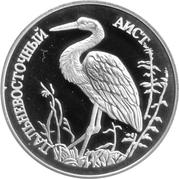 Russland 1 Rubel 1995 - Rote Liste "Schwarzschnabelstorch" - 1/2 oz Silber PP