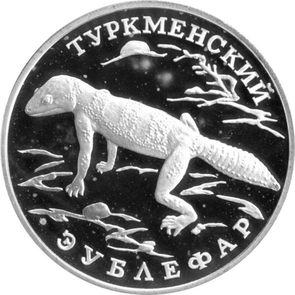 Russland 1 Rubel 1996 - Rote Liste "Turkmenischer Leopardgecko" - 1/2 oz Silber PP