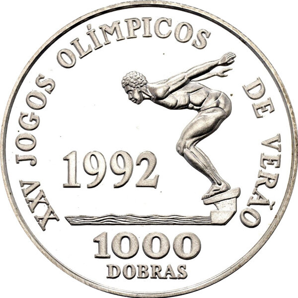 Sao Tome und Principe 1.000 Dobras 1990 I Olympics 1992 - XVI JOGOS OLÍMPICOS DE VERÃO - Silber PP