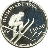 San Marino 1.000 Lire 1994 - Olympische Spiele 1994 in Lillehammer - Silber PP