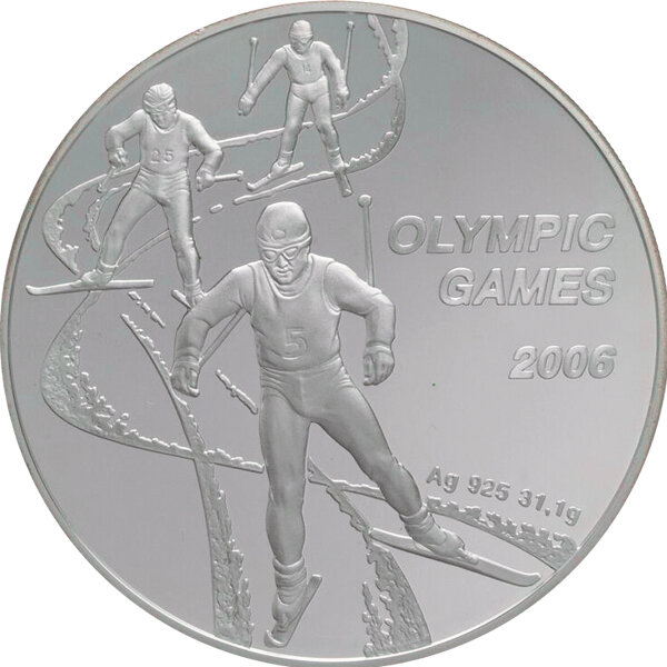 Kasachstan 100 Tenge 2005 - Olympische Spiele 2006 in Turin - 1 oz Silber PP