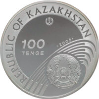 Kasachstan 100 Tenge 2005 - Olympische Spiele 2006 in Turin - 1 oz Silber PP