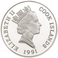 Cook Islands 50 Dollars 1991 - Bedrohte Tierwelt "Damhirsch" - Silber PP