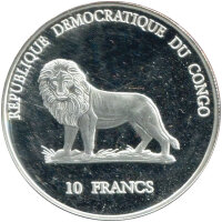Kongo 10 Francs 2000 - "Kolibri" - Silber PP
