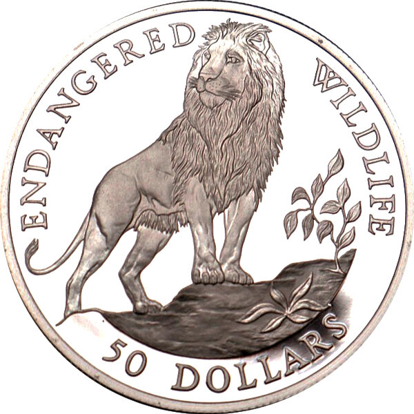 Cook Islands 50 Dollars 1991 - "Löwe" - Silber PP