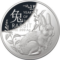 Australien RAM Lunar 2023 Jahr des Hasen 1 oz Silber | Gewölbte Prägung I Polierte Platte