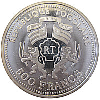 Togo 500 Francs 2001 - Tiger - Silber PP