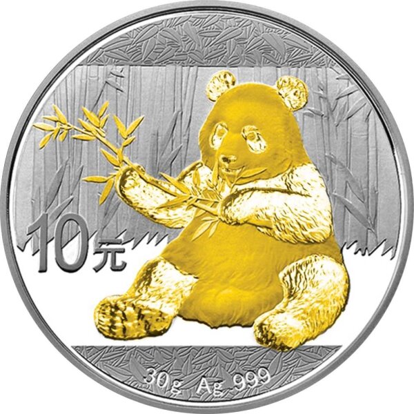 China Panda 2017 30 Gramm Silber - Teilvergoldet