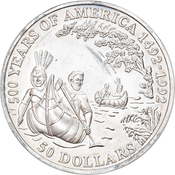 Cook Islands 50 Dollars 1993 - 500 Jahre Entdeckung Amerikas - Silber PP