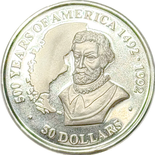 Cook Islands 50 Dollars 1991 - 500 Jahre Entdeckung Amerikas "Ferdinand Magellan" - Silber PP
