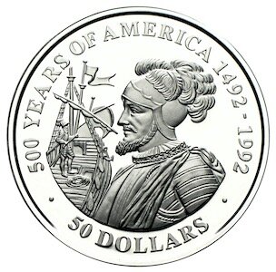 Cook Islands 50 Dollars 1991 - 500 Jahre Entdeckung Amerikas "Vasco Nunez de Balboa" - Silber PP