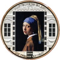 Cook Islands 20 Dollars 2014 - Meisterwerke der Kunst "Jan Vermeer - Das Mädchen mit dem Perlenohrring" - Silber PP teilcoloriert