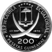 Äquatorialguinea 200 Peseten 1970 - IX. Fußball-WM 1970 in Mexiko - Silber PP