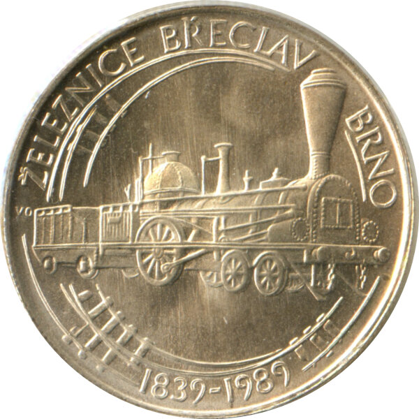 Tschechoslowakei 50 Kronen 1989 - 150. Jahrestag - Eisenbahn von Břeclav nach Brünn - Silber