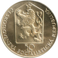 Tschechoslowakei 50 Kronen 1989 - 150. Jahrestag - Eisenbahn von Břeclav nach Brünn - Silber