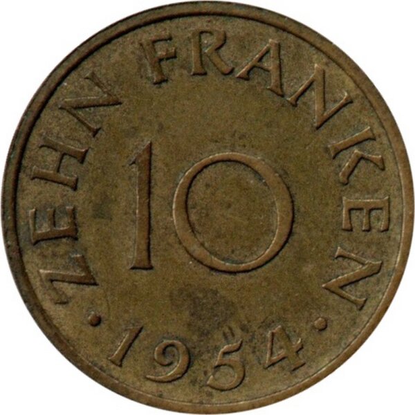 J.801 Saarland 10 Franken 1954 - Kursmünze